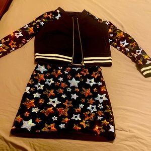 High fashion little girl matching sequin jacket with skirt!